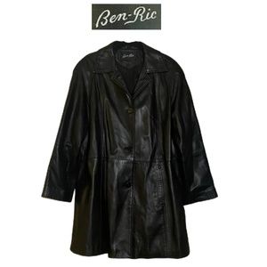 Ben Ric Black Leather Coat - Large
